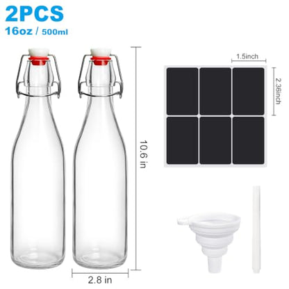 2PCS 16oz Swing Top Bottles | Flip Top Glass Bottles with Airtight Grolsch Closures,Reusable for Kombucha, Vanilla,Cold Brew, Homemade Beverages Storage