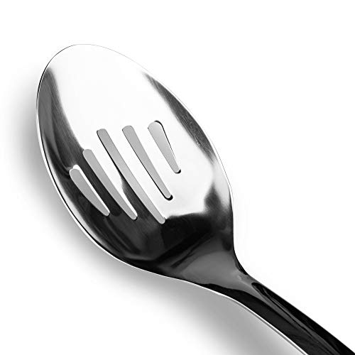 Stainless Steel Cooking Spoon, Solid Serving Spoon and Basting Spoon with Ergonomic Handle for Stirring, Mixing, Serving and Sauces, Dishwasher Safe - color: B-Silver Spoon
