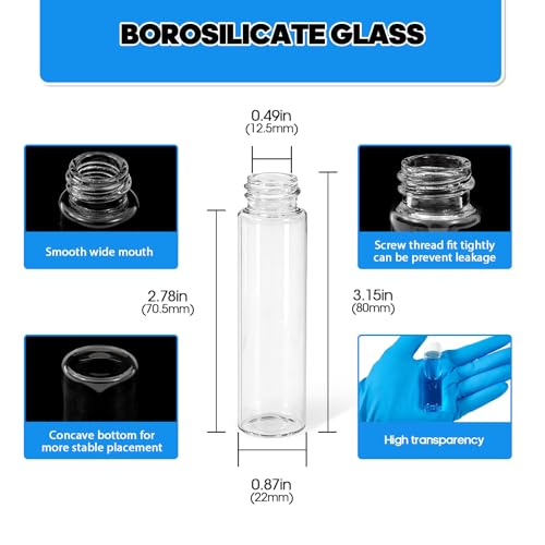 20ml Clear Glass Vials with Screw Caps and Plastic Stoppers, Small Liquid Sample Vial, Leak-Proof Vial, 25PCS(White Cap) - color: CLEAR, size: 20ml