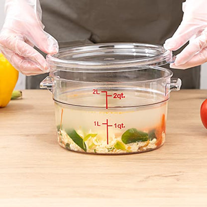 Restaurantware Met Lux 2 Quart Food Storage Containers 10 Round Commercial Storage Containers - Lids Sold Separately With Volume Markers Clear Plastic Food Prep Buckets Space-Saving Storage - size: 2 qt, style: 10 Count