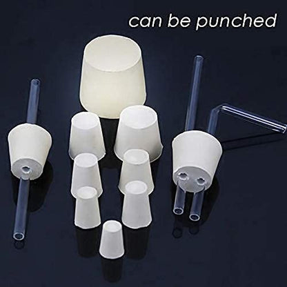White Rubber Stoppers Assorted 000# - 8#,22Pack,8mm to 42mm,Also as Lab Rubber Stopper Used for Sealing Balloon Bottles,Water Tank Etc (Each Size 2 Pieces)
