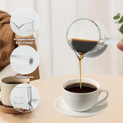 FANTESTICRYAN 6OZ Measuring Cup, Ribbed Borosilicate Glass Espresso Cup, V-Shaped Spout Drain Espresso Double Shots, Coffee Milk Tea Accessories (Clear, Glass Handle) - style: Clear Class