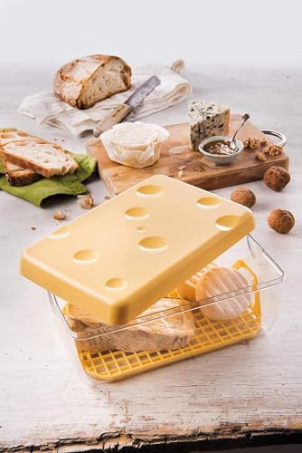 Snips Cheese Saver 3 LT, Cheese Container For Fridge, Cheese Box With Grid 24.5x16.5x10.5 Cm, Yellow Colour, Made In Italy, Bpa Free