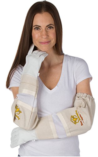 Beekeeping Gloves Large Ventilated Sleeves - Elastic Sting Proof Gauntlet Cuffs ★ Genuine Cow Leather ★ Long Thick Sleeves ★ Apiary Vented Bee Gloves Ideal for Professional or Beginning Beekeeper - size: Large