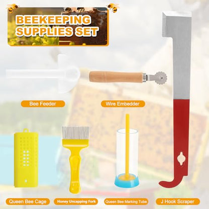 12pcs Bee Hives Starter Kit Beekeeping Supplies, Bee Keeping Supplies, Bee Supplies and Equipment with Bee Smoker, Honey Bee Hive Tools for Beginners and Bee Keeper