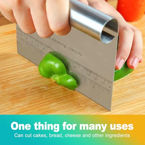 2 Pack Stainless Steel Dough Cutter & Pastry Scraper, Bench Knife with Measuring Scale, Multipurpose Food Chopper for Bread, Pizza & Cake, Professional Baking Tools