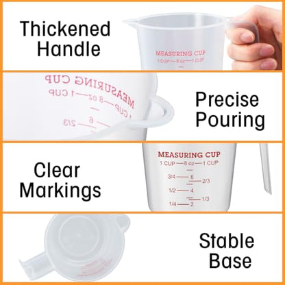 Fabbay 24 Pcs 1 Cup Capacity Plastic Measuring Cup 8 Oz Clear Graduated Measurement Cups with Spout and Handles Ounce and ml Marking for Recipe Ingredient Flour Liquid Baking Cooking Mixing(Red) - color: Red, size: 8 oz