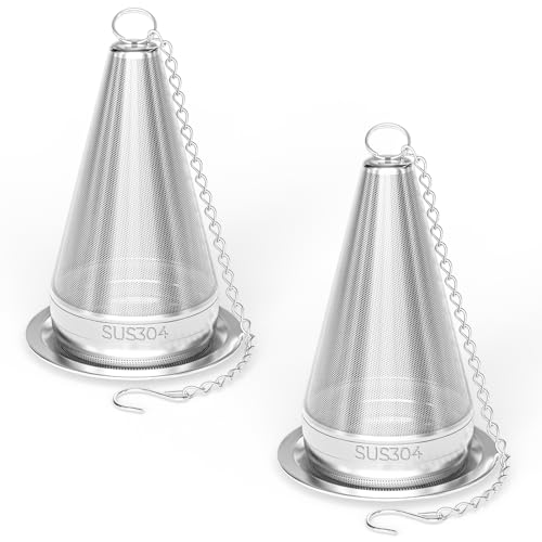 2 Pack Cone Tea Infusers for Loose Leaf Tea, 304 Stainless Steel Tea Strainer Fine Mesh, 1.8” x 3” Loose Leaf Tea Steeper with a Drip Tray