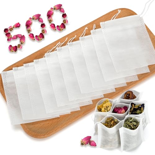 500Pcs Disposable Tea Bags for Loose Leaf Tea, Empty Tea Filter Bags with Cotton Drawstring, Fillable Tea Infuser Sachets for Loose Tea, Coffee, Herb, Spice and More (3.54"x 2.75") - color: White-500PCS
