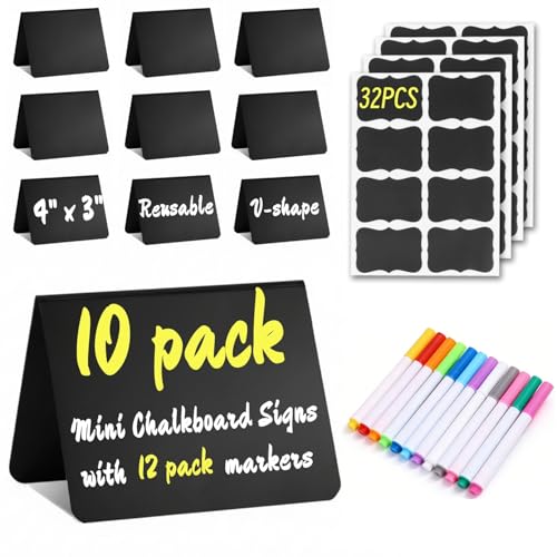 10 Pack Mini Chalkboard Signs Food Labels for Party Buffet, Reusable Small Chalk Boards for Birthday Bakery Wedding Table Signs Food Tags Place Cards (Plastic Chalkboard V-10) - style: Plastic Chalkboard V-10