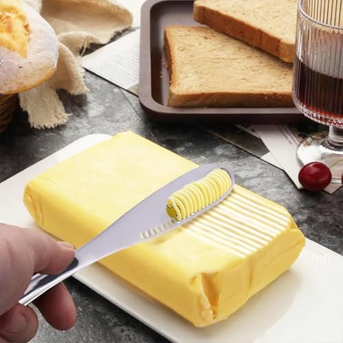 Stainless Steel Butter Spreader Flatware with Holes, 3-in-1 Multi-Functional Butter Knife for Spreading, Curling, and Slicing - Used for Cheese, and Jam (Silver)