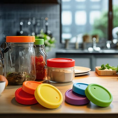 Teenyyou 6 Pcs Silicone Fermenting Lids for Wide Mouth Mason Jar, Airlock Waterless Fermenter Caps, 86 mm Silicone Cover with Vent for Kimchi, Fermented Probiotic Food, Jars Not Included(Classic) - color: Classic