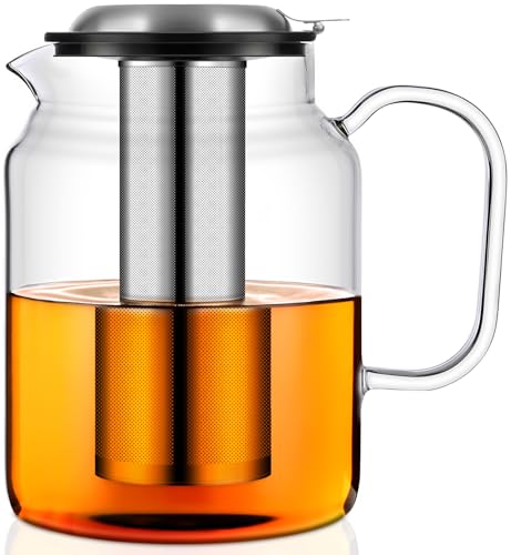 Aquach 85oz Glass Teapot with Infuser, Stovetop Safe Borosilicate Tea Pot | Dishwasher Safe, Plastic-free, Lead-free Material, Extra-Large Family Capacity, Precise Loose Leaf Filter - size: 85 fluid ounces without Thermometer