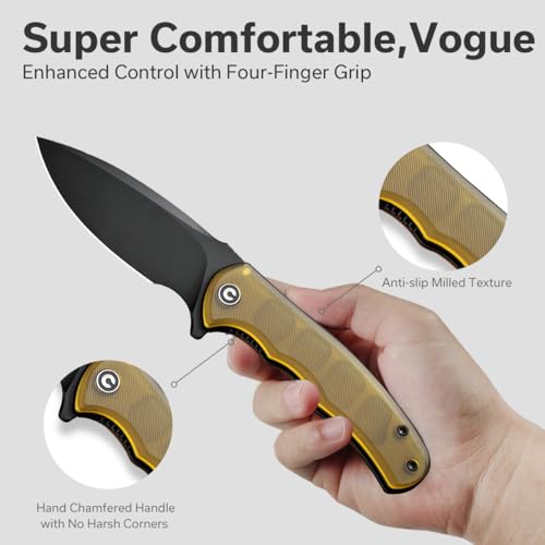 CIVIVI Mini Praxis Pocket Knife for EDC, Folding Pocket Knife with 2.98" D2 Blade Ultem Handle with Flipper for Men Women C18026C-5 - color: Matte Amber