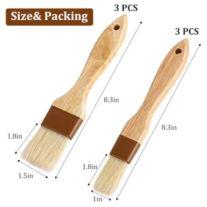 6Pcs Pastry Brushes, Natural Bristle Basting Brush for Cooking Food