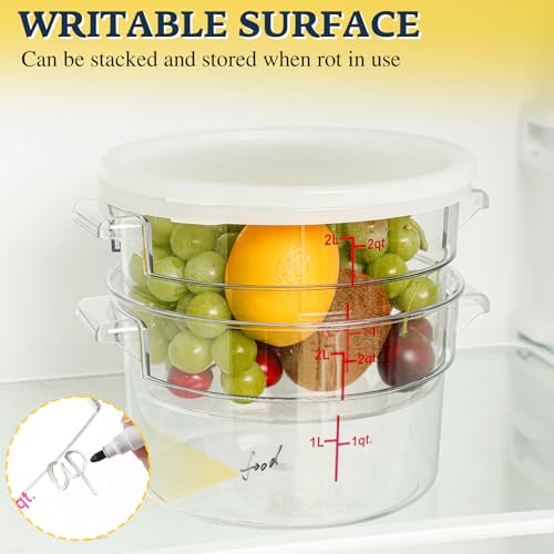 Ziliny 2 Pcs 2 Qt Clear Round Food Storage Container with Lid, Dough Proofing Bucket Clear Translucent Containers with Red Scale Commercial Grade for Pizza Bread Kitchen Organization(White) - color: White
