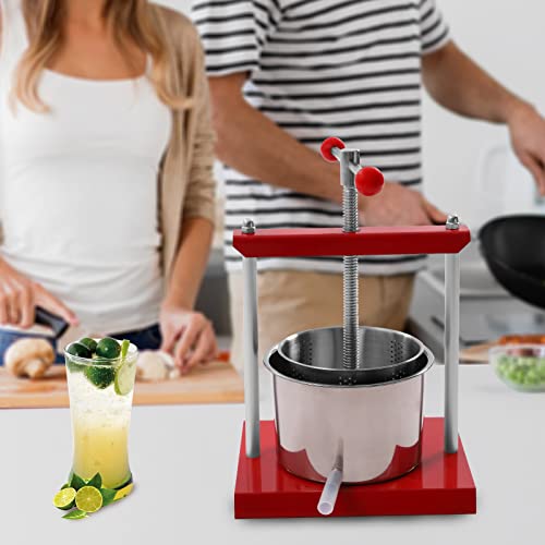 Cheese Fruit Wine Manual Press Machine 6L/1.6gal Stainless Steel Barrels Honey Presser w/T-shaped Handle Fruit Press Making Equipment for Pressing Juice, Vegetable, Wine, Cider (6L/1.6gal) - size: 6L/1.6gal