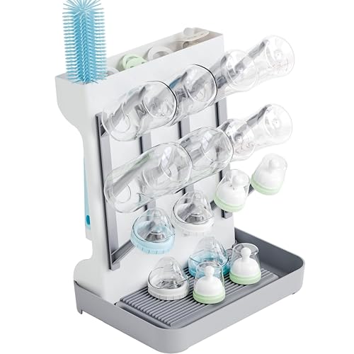SuoXing Vertical Baby Bottle Drying Rack,Space Saving Countertop Baby Drying Rack for Bottles,Large Baby Bottle Station Stand,Bottle Rack Dryer for Brushes,Pacifiers,Baby Accessories Organizer,Grey - color: Gray