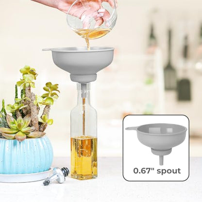 Wide Mouth Kitchen Funnel, Food Grade Plastic Cooking Canning Funnel with 4 Sizes Spouts for Filling Wide and Regular Mason Jars, Spray Dropper Oil Bottle Jug Spices Shampoo Sauce