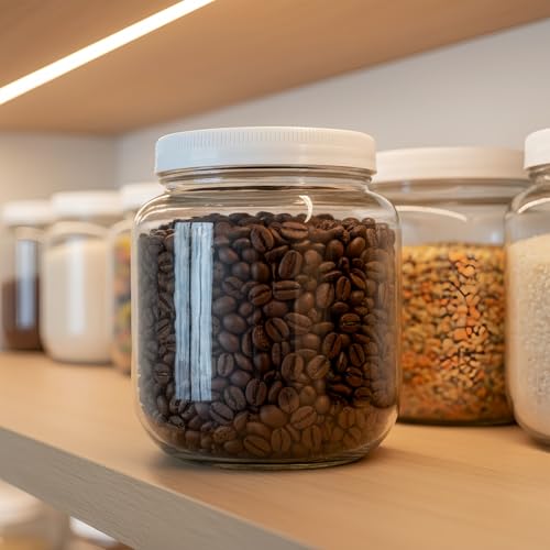 Half Gallon Glass Jars with Lids, 4 Pcs 64 oz Extra Wide Mouth Glass Storage Jars, Plastic Lids with Silicone Rings, for Pantry Organization, Fermentation, Pickling, Dry Food, Flour, Rice