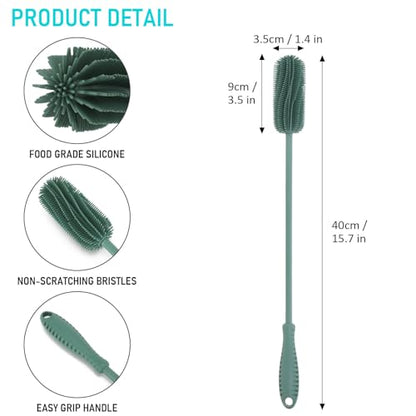 15.7" Silicone Bottle Brush, ddLUCK Water Bottle Cleaner Brush for Stanley, Hydroflasks, Glass, Thermos Sports Bottle, Vase and Glassware, Bottle Brush Cleaner for Small Narrow Neck Containers (Green) - color: Long Green