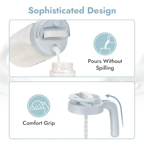 Papablic 32oz Formula Mixing Pitcher Lid, Breastmilk Pitcher Mixing Handle & Flip Locking Spout for Mixing Formula/Breastmilk/Protein Powder/Coffee, Blue - color: Blue Lid