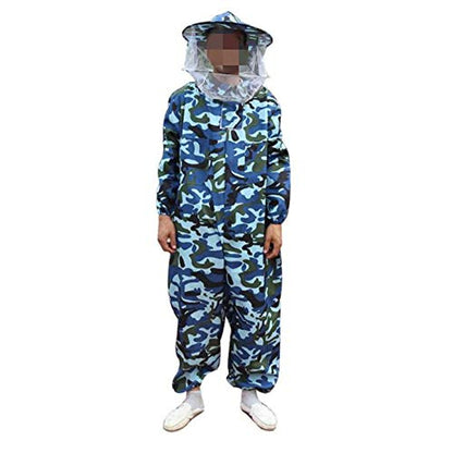 Beekeeping Jumpsuit Suit Beekeeping Protective Equipment Bee Keeping Full Body Cloth with Veil Hood Total Protection for Professional & Beginner Beekeepers - color: Camouflage Blue, size: L