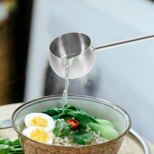 Hemoton Stainless Steel Oil Spoon with Long Handle 10.62 Inch Deep Metal Ladle for Kitchen Cooking Soup Sauces and Oil Drizzling - size: 27.90X8.60X8.50CM