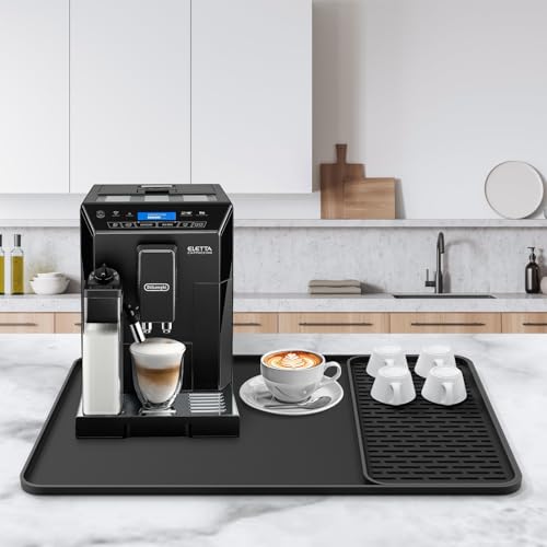 Silicone Coffee Mat, 24''x16'' Bar Mat with Detachable Dish Drying Mat - Fits Under Coffee Maker & Dish Rack - color: Black, size: 16" x 24"