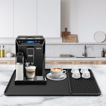 Silicone Coffee Mat, 24''x16'' Bar Mat with Detachable Dish Drying Mat - Fits Under Coffee Maker & Dish Rack - color: Black, size: 16" x 24"