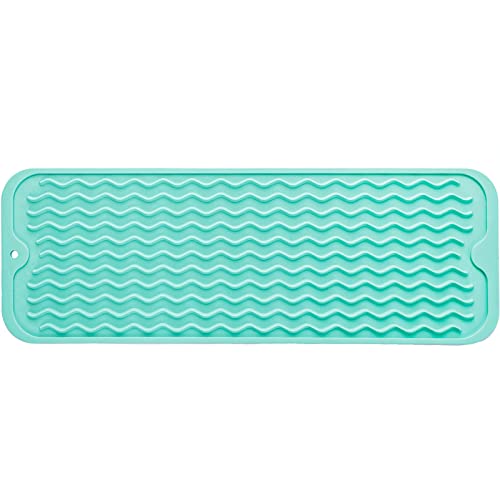 MicoYang Silicone Dish Drying Mat for Multiple Usage,Easy clean,Eco-friendly,Heat-resistant Silicone Mat for Kitchen Counter,Sink,Bar,Bottle,or Cup Mint M 17 inches x 6 inches - color: Mint, size: 17"L x 6"W