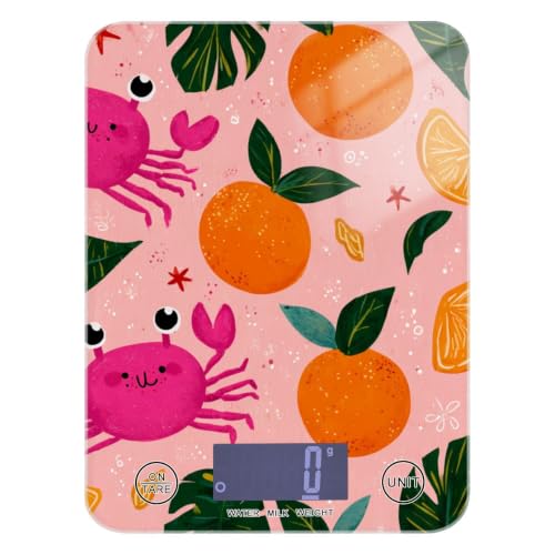Food Scale Kitchen Digital Scale Food Ounces and Grams Dieting Baking Cooking Waterproof Glass Panels LCD Display,4 Units Scale Tare Function Pink Fruit Orange Crabs - color: Peach 27