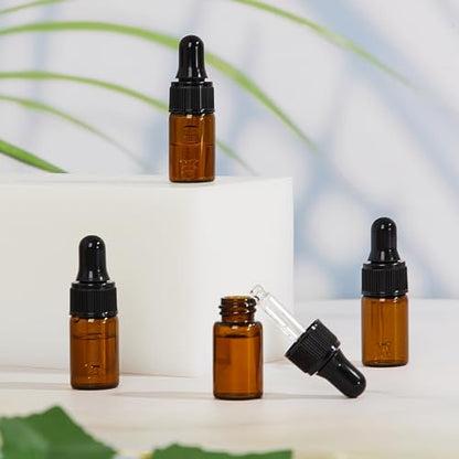 Didaey 200 Pcs 1/2/3/5/10/15 ml Mini Glass Oil Dropper Bottle Bulk, Clear Essential Small Empty Bottles Sample Containers Perfume Liquid Vials with Cap for Traveling (3 ml,Amber) - color: Amber, size: 3 ml