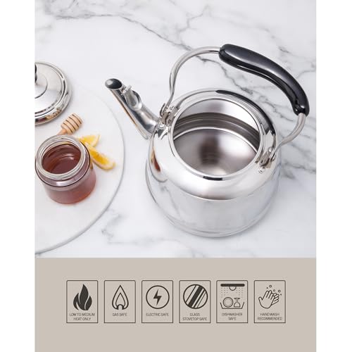 Martha Stewart Kingstree Large 2 Qt Stainless Steel Tea Kettle – Heavy Gauge Durable Whistling Tea Kettle for Stove Top, Easy Pour, Classic Design - color: Stainless Steel, size: 2 Quarts