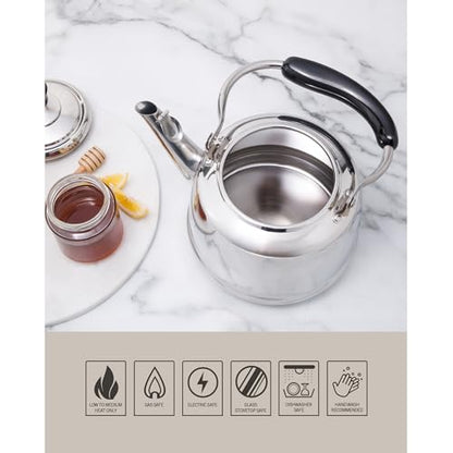 Martha Stewart Kingstree Large 2 Qt Stainless Steel Tea Kettle – Heavy Gauge Durable Whistling Tea Kettle for Stove Top, Easy Pour, Classic Design - color: Stainless Steel, size: 2 Quarts