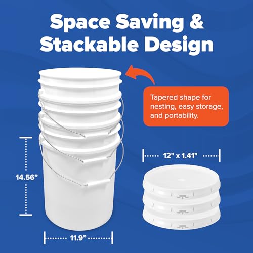 ePackageSupply 5 Gallon Bucket - Food Grade Bucket with Airtight Gasketed Tear Strip Lid, BPA-Free, Heavy-Duty 90 Mil HDPE Plastic Pail, Bulk Storage, Durable Container, Made in USA - White, 24 Packs | Airtight Gasketed Tear Strip Lid, Heavy-Duty 90 Mil H