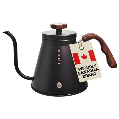 GROSCHE - Marrakesh Gooseneck Kettle Stovetop - Stainless Steel Pour Over Coffee Kettle Stovetop - Tea Kettle - Stovetop Gooseneck Kettle - Coffee & Tea Kettle - Home Essentials, Black (34 fl. oz)