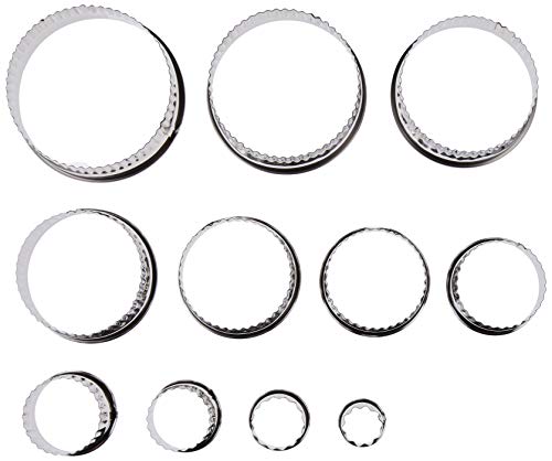 Ateco Fluted Edge Round Cutters in Graduated Sizes, Stainless Steel, 11 Pc Set - size: Fluted Edge, style: Round (11 pcs)
