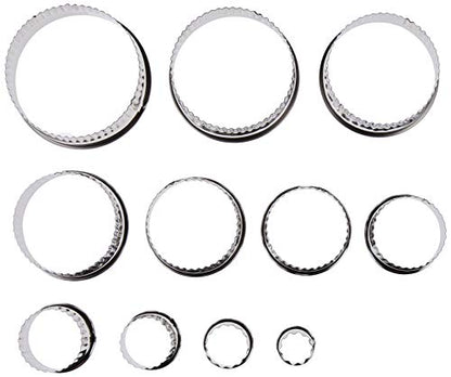 Ateco Fluted Edge Round Cutters in Graduated Sizes, Stainless Steel, 11 Pc Set - size: Fluted Edge, style: Round (11 pcs)