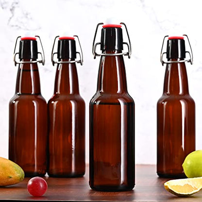 Amber Beer Bottles with Flip Caps, 12oz 10 Pack Glass Bottle with Swinging Top for Airtight Lids, Home Brewing and Fermentation Kombucha, Vanilla Extract, Beverage, Water, Kefir - size: 12 Ounces (10 Pack)