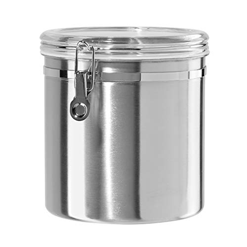 Oggi Stainless Steel Kitchen Canister 152 fl oz - Airtight Clamp Lid, Clear See-Thru Top - Ideal for Kitchen Storage, Food Storage, Pantry Storage. Jumbo Size 8" x 8". - color: Stainless Steel, size: 152 Fluid Ounces, style: Airtight Canister