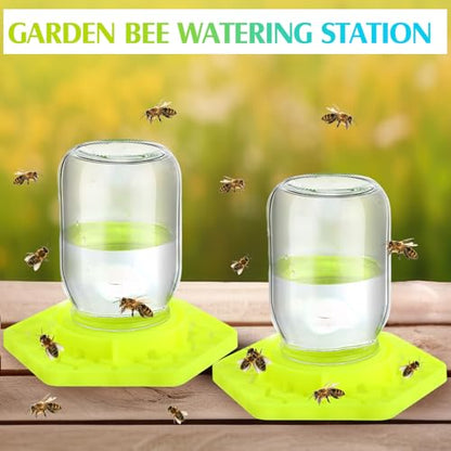 8 Pack Bee Feeder for Mason Jar Bee Watering Station Garden Silicone Sugar Water Feeder Beekeeping Drinking Equipment Tools with Mason Jars for Drinking Water(Yellow,Hexagon) - color: Yellow, style: Hexagon
