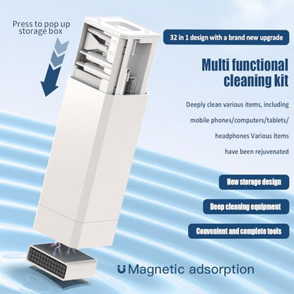 Keyboard Cleaning Kit Laptop Cleaner, 32-in-1 Computer Screen Cleaning Brush Tool, Multi-Function PC Electronic Cleaner Kit for iPad iPhone Pro, Earbuds, Camera Monitor(White) - color: White1