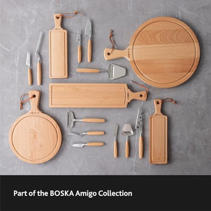 BOSKA Cheese Knife Set Amigo Small - Set of 5 Small Knives for All Cheese Types - Ergonomic Beech Wood Handle - Stainless Steel - Non-stick Thanks to BSF Treatment - style: 3-Piece Stainless steel Knife Set
