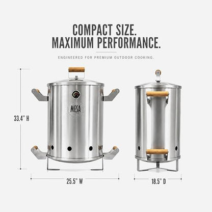 Colombian Barrel Smoker - Charcoal Grill, 100% Stainless Steel, Low-Smoke, Even Heat Distribution | Outdoor BBQ for Families