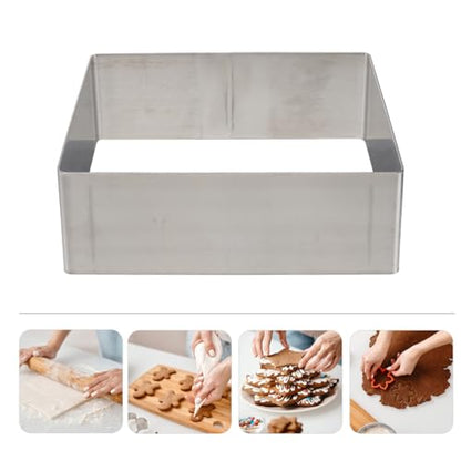 GALPADA Square Cake Ring Mold, 8in Stainless Steel Mousse Mold for Tiramisu (Silver 8 Inch) | Adjustable Scale Markings Cake Ring for Baking Mousse, Tiramisu, Pastries and Desserts - size: Size 8