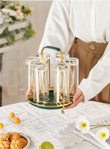 Cup Drying Rack Beer Glasses Stand 6 Mugs Metal Drainer Holder Non-Slip Mugs Organizer with Handle for Sink, Coffee Table, Outdoor - color: Green