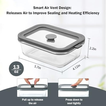10 Pack 13oz Glass Meal Prep Containers with Glass Lids | Glass Food Storage Containers with Glass Lids, Airtight Lunch Containers for Microwave, Oven, Freezer and Dishwasher