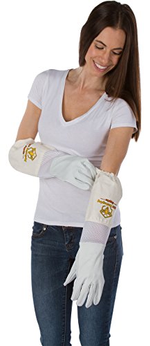 Goatskin Beekeeping Gloves (Large) for Men & Women Elastic Sting Proof Canvas Cuffs Ventilated for Comfort Goat Skin Leather Apiary Bee Gloves Ideal for Professional or Beginning Beekeeper - size: Large