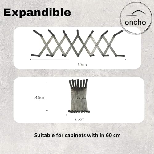 oncho Dish and lid dryig Storage, Stainless Steel, 6 Adjustable compartments for Kitchen cabinets - Expandable, Adjustable and Minimalist Design (14.5x10 cm, Silver) (Home)